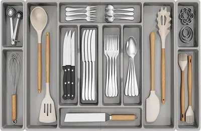 Immagine prodotto di Organizzatore per cucina - 12 scomparti - 81x42 cm - Grigio - Organizzatore per cassetti da cucina