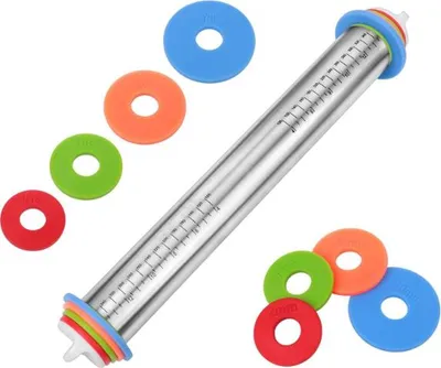 Image de Rouleau à pâtisserie réglable en acier inoxydable de 55 cm, rouleau à pâtisserie avec 4 anneaux amovibles - THICKROLL