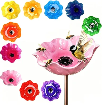 Produktbild von Vogeltränke - Vogeltränke Garten Metall - 60x15cm - rostfrei & frostbeständig - Vögel, Bienen - für Garten, Rasen und Terrasse – Rosa