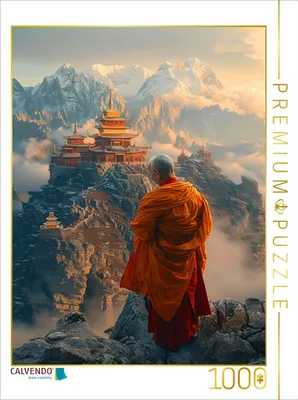 Produktbild von CALVENDO Puzzle buddhistischer Mönch in den Bergen | 1000 Teile Lege-Größe 64x48cm Foto-Puzzle für glückliche Stunden
