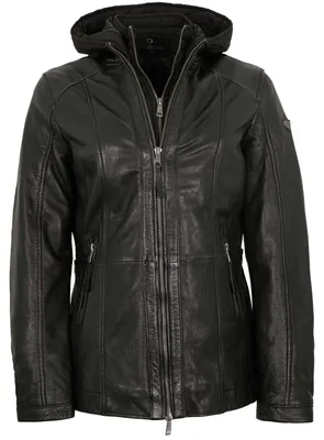 Produktbild von Mauritius - Damen Echtleder Lederjacke Kapuze Lammnappa schwarz