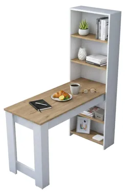 Produktbild von Esstisch Dpintaur, Küchenregal, Esszimmertisch, Festes rechteckiges Regal, 120x54h154 cm, Walnuss und Weiß