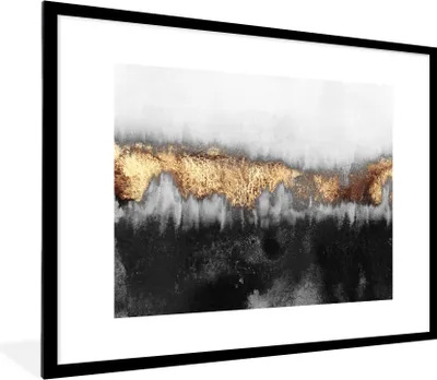 Produktbild von MuchoWow® Gerahmtes Poster Gold - Chic - Abstrakt 80x60 cm - Poster mit Schwarzem Bilderrahmen Wandposter Rahmen Foto Bilder - Schlafzimmer-Dekorationen - Fotoposter