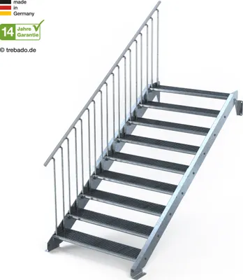 Produktbild von Stahltreppe 9 Stufen bis Höhe 180 cm, Laufbreite : 120 cm Geländer links ST 1 (31 / 31 mm)