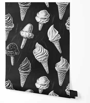 Produktbild von Vliestapete Eiscreme Muster Schwarz Weiß Wandtapete Küche Café Restaurant Modernes Design Abwaschbar UV-beständige Tapete 5m x 0.5m