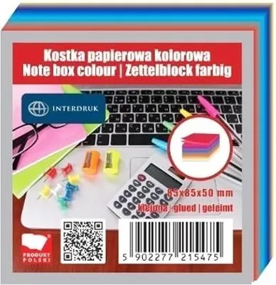 Produktbild von Interdruk Farbige Notizbox 85 x 85 x 50 mm geklebte Blätter