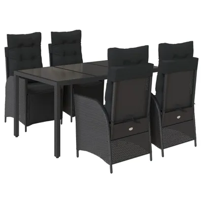 Obrázok produktu pre vidaXL 5-dielny záhradný jedálenský set s vankúšmi Black Poly Rattan