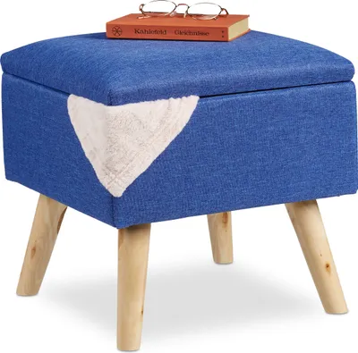 Produktbild von relaxdays Hocker mit Stauraum, Sitzhocker 40x40x40 cm, Leinenoptik, Holzbeine