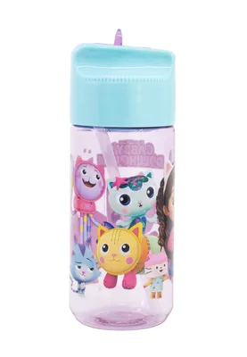 Produktbild von Wasserflasche mit Strohhalm für Kinder Gabby`s Dollhouse 430 ml Rosa-Blau