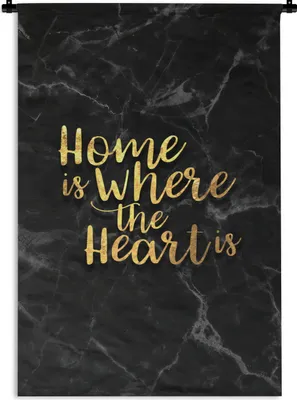 Produktbild von MuchoWow® Wandteppich Wandbehang Zitat - Zuhause - Marmor - Gold 120x180 cm Tapisserie Dekoration Wandtuch - Schlafzimmer - Dekorationen für das Haus