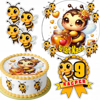 Produktbild von Zestaw Opłatek Na Tort 20Cm + 16 Postaci - Pszczoła Maja + Imię 15Cm 18Cm