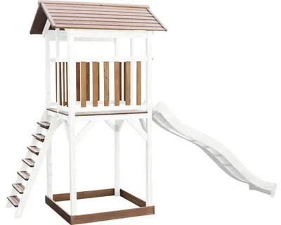 Obrázek produktu pro AXI Beach Tower Brown/white - White Slide, Domeček na hraní na sloupcích, 3 rok/roky, Skluzavka, Hnědá, Bílá