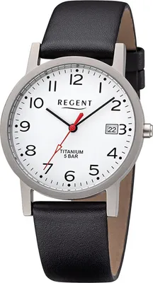 Image de Regent mens montre F-1225 cuir quartz montre bracelet en cuir noir D2URF1225