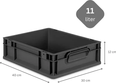 Produktbild von SuperSparSet 5x Eurobox NextGen Grip mit Scharnierdeckel und gelben Schiebeschnappverschlüssen | HxBxT 12x30x40cm | 11 Liter | Schwarz | Griffe geschlossen | Eurobehälter, Transportbox, Transportbehälter, Stapelbehälter