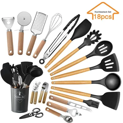 Produktbild von Kochbesteck-Set Kochbesteck-Set,18 PCS Silikon Kochgeschirr,Küchenutensilien Schwarz,18-tlg Küchenhelfer Set,Silikon-Küchenutensilien Set