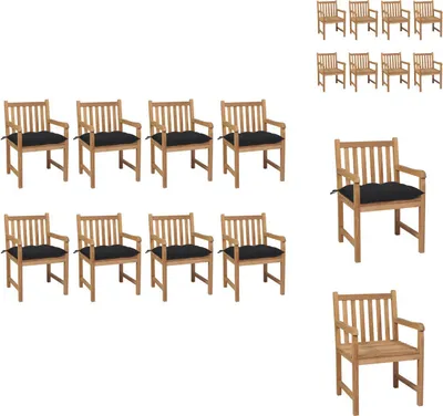 Produktbild von vidaXL Gartenstühle 8 Stk. mit Schwarzen Kissen Massivholz Teak -  Gartenstühle