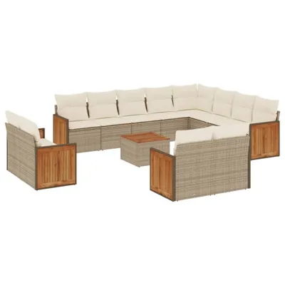Image de vidaXL Ensemble de 13 canapés de jardin avec coussins Beige Poly Rattan