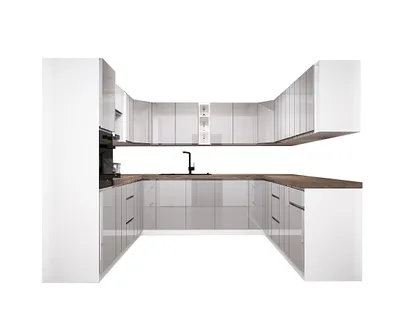 Produktbild von Winkelküche 320 x 200 x 320 cm Einbauküche Küchenblock Eckküche ohne Arbeitsplatte Küchenblock Ohne E-Geräten , Aspen KA19-M320 , Grau/Hochglanz