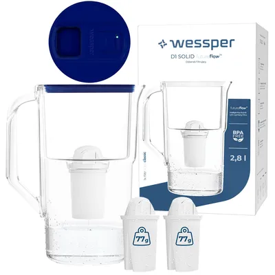 Imagen del producto de Jarra filtrante Wessper D1 SOLID FutureFlow™ de 3,3 litros, color azul, con indicador LED y 3 filtros aquaclassic