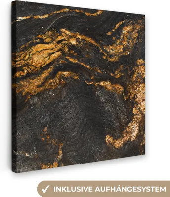Produktbild von MuchoWow® - Leinwandbilder - Marmor - Limette - Schwarz - Gold - Marmoroptik - Luxus, Wandbild, Wanddeko Bilder Wohnzimmer, 50x50 cm