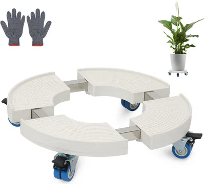Produktbild von Jopassy Pflanzenroller Rund Blumenroller mit Rädern Tragkraft 200 kg Einstellbare 38-52 cm Rollbrett Rolluntersetzer für Blumentopf, Weiß