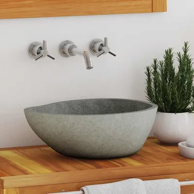 Image de vidaXL Lavabo en pierre de rivière ovale (37-46)x(29-36) cm