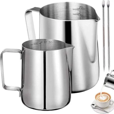 Produktbild von Famanu Milchkanne Set - 350 ml und 600 ml - Inklusive 2 Latte Art Stifte