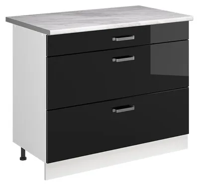 Immagine prodotto di Mobiletto base per cucina Vicco R-Line Nero lucido/Bianco 100 cm piano di lavoro Marmo, Model 71534