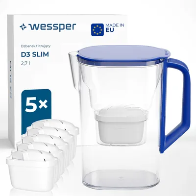 Obrázek produktu pro Filtrační konvice Wessper pro chladničku, objem 2,7 litru, sada s 6 filtry - modrá