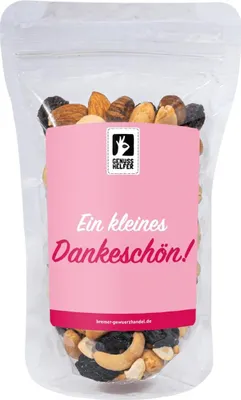 Produktbild von GeNUSSmischung Kleines Dankeschön, Nussmix, Studentenfutter mit Spruch, 175g