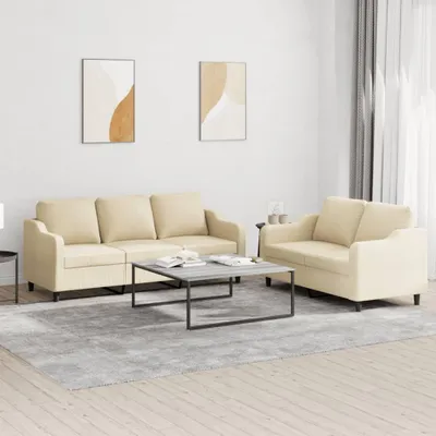 Produktbild von Design 2-tlg. Sofagarnitur mit Kissen Creme Stoff, Schlafsofas 2024 Neu