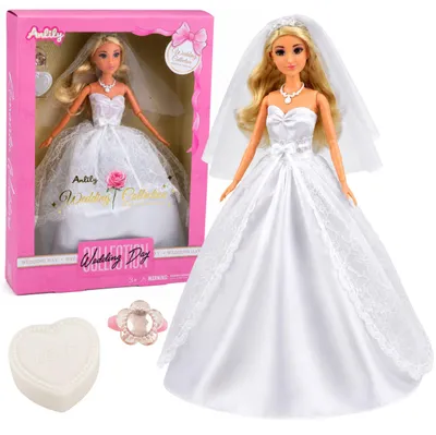 Produktbild von Anlily Brautpuppe im weißen Hochzeitskleid mit Spitzen-Accessoires-Set