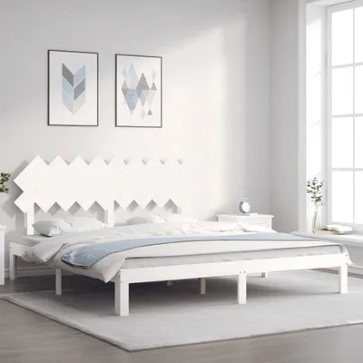 Produktbild von The Living Store Massivholzbett mit Kopfteil Weiß