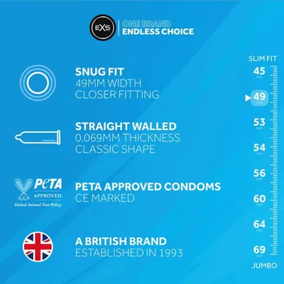 Zdjęcie produktu dla EXS Snug Fit Prezerwatywy 49 mm 100 szt. cienka powłoka bez zapachu