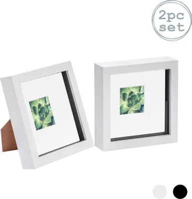 Produktbild von Nicola Spring 2 Stück 6 x 6 3D-Schatten-Kasten-Foto-Rahmen-Set - Craft Anzeigen Bilderrahmen mit 2 x 2 Montieren - Glas Aperture - Weiß