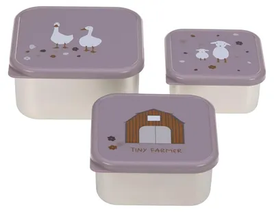Image de Lässig Snackbox Steel 3 pièces assorties Tiny Farmer lilas