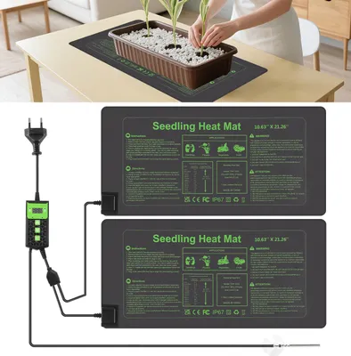Produktbild von Eikuavons 2er Set Heizmatten für Pflanzen 55×27 cm, 55W mit Thermostat, 5–45 °C