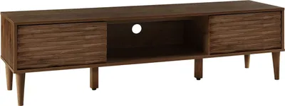 Produktbild von BELIANI TV Möbel Dunkler Holzfarbton MDF Platte Faserplatte Holz 46 x 160 x 40 cm Retro Stil Multifunktional Elegant Viel Stauraum Wohnzimmer