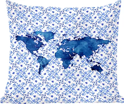 Produktbild von MuchoWow® Zierkissen Sofakissen Wohnzimmer Dekokissen 60x60 cm Karte - Welt - Delfter Blau - Sitzfläche - Foto Polster