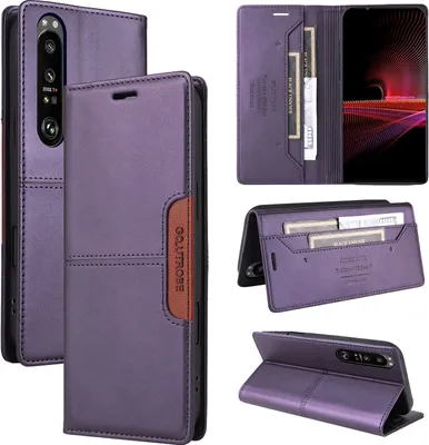 Produktbild von Handyhülle für Sony Xperia 1 III Hülle, Leder Flip Wallet Kartenfach Stand Schutzhülle Lila