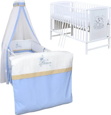 Produktbild von Baby-Delux Babybett Gitterbett Mia weiß 120×60 inkl. Matratze Bettwäsche Set 10tlg Prince