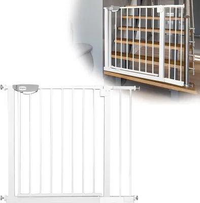 Produktbild von Bezpečnostní dveřní brána pro děti, bezpečnostní brána N Stop s kovovou mřížkou a bez vrtání / šířka 85 - 95 cm - bílá CEEDIR