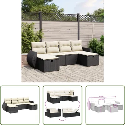 Produktbild von The Living Store 6-tlg. Garten-Sofagarnitur mit Kissen Schwarz Poly Rattan
