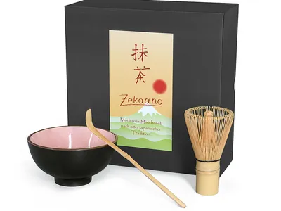 Produktbild von Matcha Set / Matchaset / Matcha Schale 250ml rosa mit Besen/Löffel in Geschenkbox