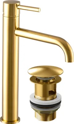 Produktbild von Waschtischarmatur Gold hoch Kivo Badarmatur Klik Klak mit Überlauf
