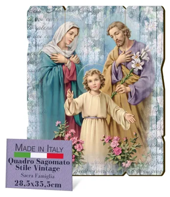 Holztafel Heilige Familie, Vintage, 28,5x35,5 cm, Italien