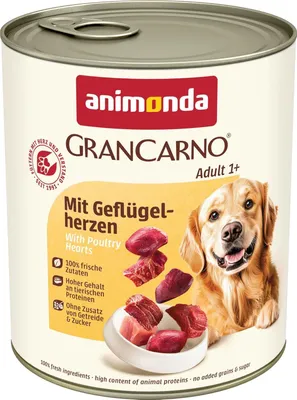 Produktbild von animonda GranCarno Hunde Nassfutter mit Geflügelherzen (6 x 800 g), getreidefreies Hundenassfutter ohne Zucker, für ausgewachsene Hunde, mit frischen fleischigen Zutaten