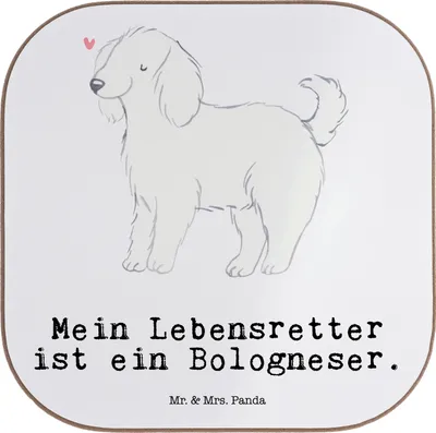 Produktbild von Mr. & Mrs. Panda Tassenuntersetzer Bologneser Lebensretter - Weiß - Geschenk, Untersetzer Glas, Tischuntersetzer, Tischschoner, Coaster, Gläser, Holzuntersetzer
