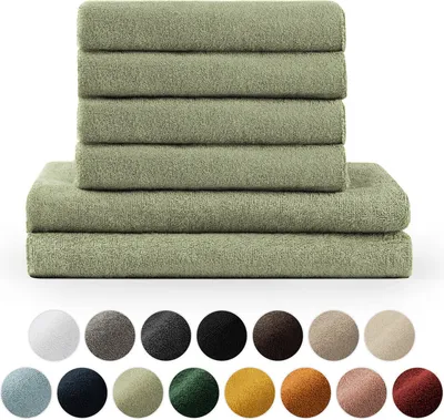 Produktbild von Blumtal Premium Frottier Handtücher Set mit Aufhängschlaufen - Baumwolle  , weich, saugstark - 2X Badetuch (70x140 cm), 2X Handtuch (50x100 cm), Pastel Green (Grün)