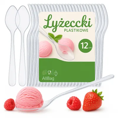 Obrázok produktu pre Plastové lyžičky Priehľadné 50 ks Opakovateľné riady Súprava príborov